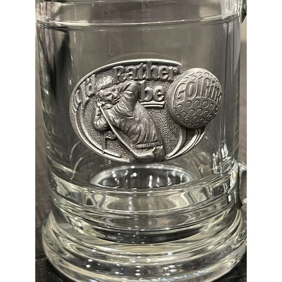 Unbranded Other - Golf Pewter Clear Glass Beer Tankard Coffee Mug Golfer I'd Rather Be Golfing
